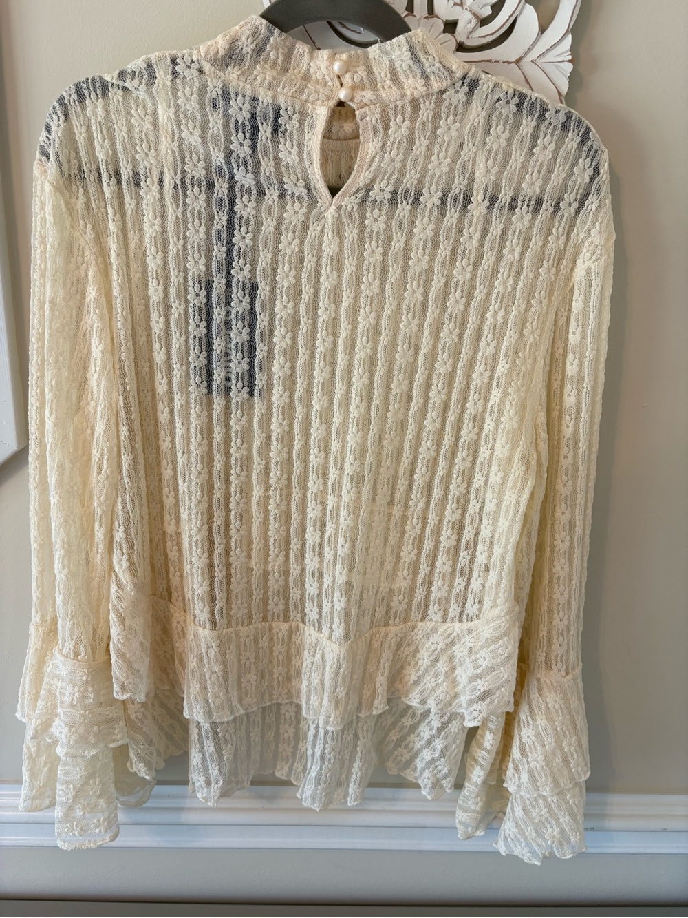 Ivory Lace Ruffle High-Neck Blouse - Picture 12 of 16